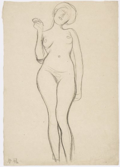 Standing Female Nude from the Front with Raised Right Arm by Gustav Klimt